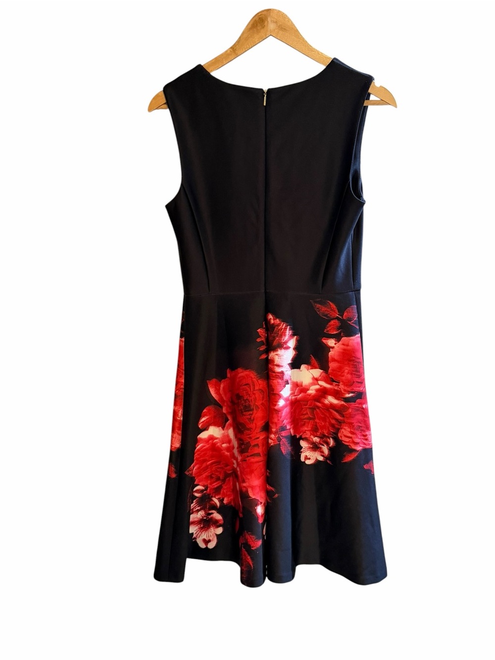 Donna Karan Black V-Neck Mini Dress with Red Floral Skirt - Picture 6 of 9